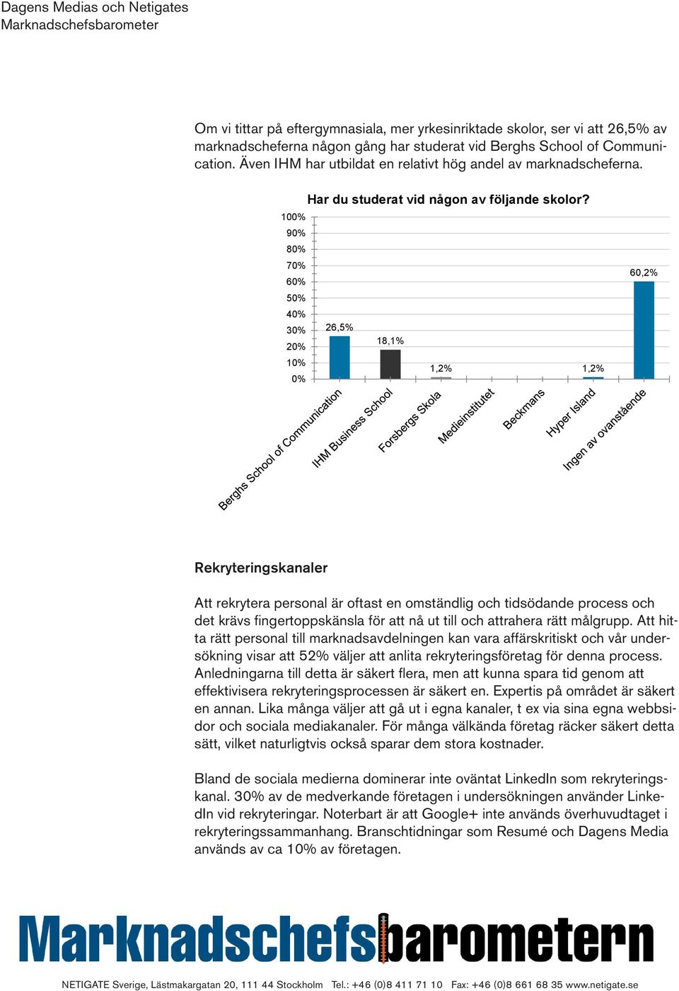 5 26,5% 18,1% 1,2% 1,2% 60,2% Rekryteringskanaler Att rekrytera personal är oftast en omständlig och tidsödande process och det krävs fingertoppskänsla för att nå ut till och attrahera rätt målgrupp.