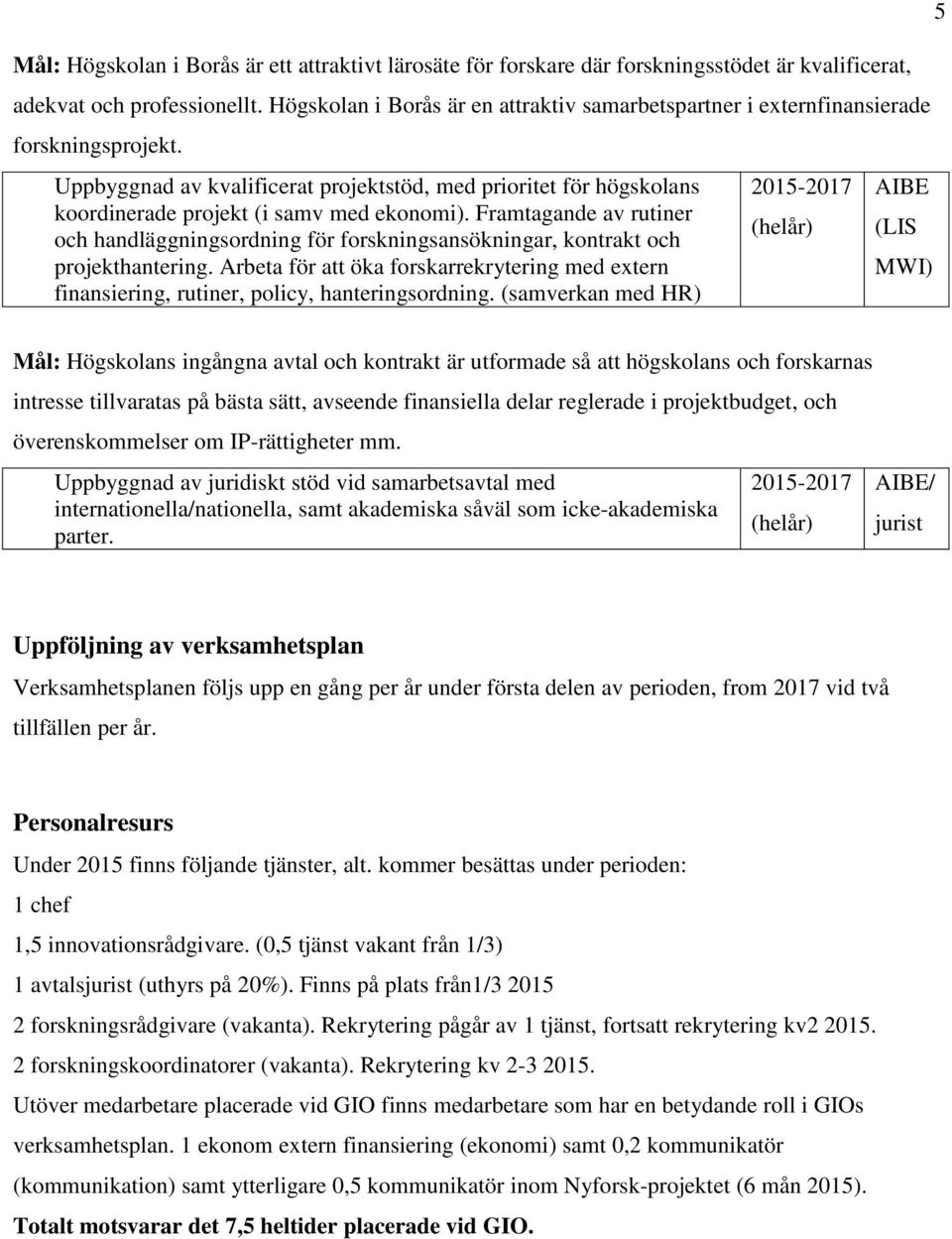 Uppbyggnad av kvalificerat projektstöd, med prioritet för högskolans koordinerade projekt (i samv med ekonomi).