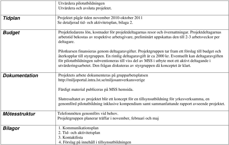 Projektdeltagarnas arbetstid bekostas av respektive arbetsgivare, preliminärt uppskattas den till 2-3 arbetsveckor per deltagare. Pilotkursen finansieras genom deltagaravgifter.