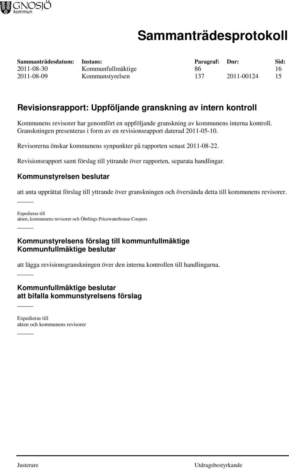 Revisionsrapport samt förslag till yttrande över rapporten, separata handlingar.