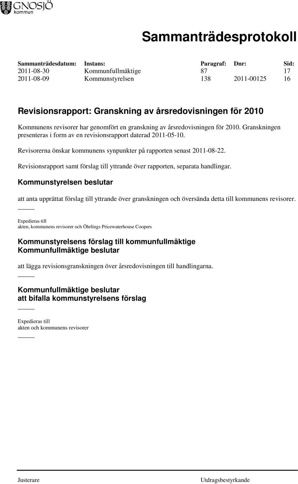 Revisionsrapport samt förslag till yttrande över rapporten, separata handlingar.