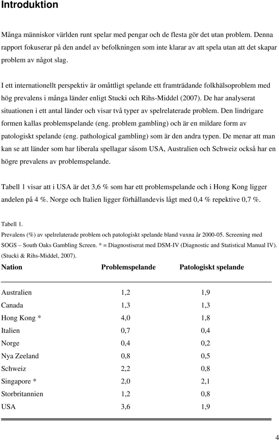 I ett internationellt perspektiv är omåttligt spelande ett framträdande folkhälsoproblem med hög prevalens i många länder enligt Stucki och Rihs-Middel (2007).