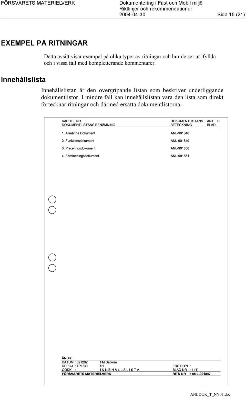 Innehållslistan är den övergripande listan som beskriver underliggande dokumentlistor.