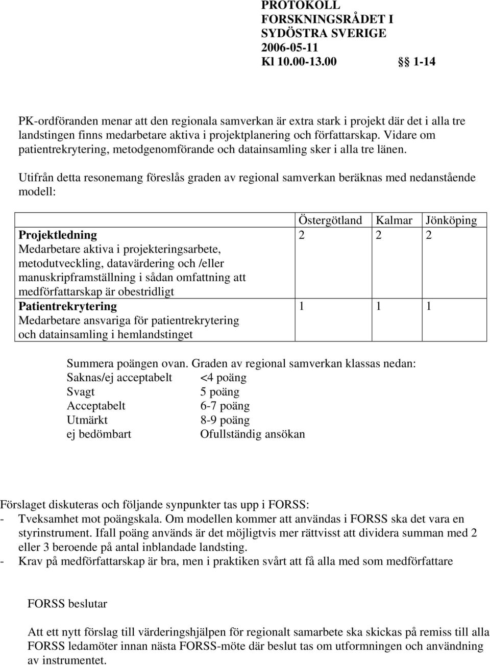 Utifrån detta resonemang föreslås graden av regional samverkan beräknas med nedanstående modell: Projektledning Medarbetare aktiva i projekteringsarbete, metodutveckling, datavärdering och /eller