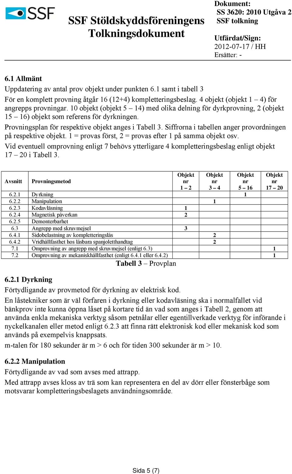 Siffrorna i tabellen anger provordningen på respektive objekt. 1 = provas först, 2 = provas efter 1 på samma objekt osv.