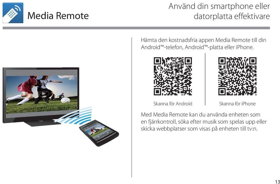 Skanna för Android Skanna för iphone Med Media Remote kan du använda enheten som en
