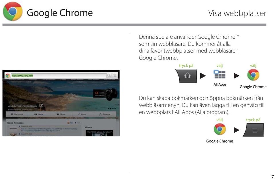 Du kommer åt alla dina favoritwebbplatser med webbläsaren Google Chrome.