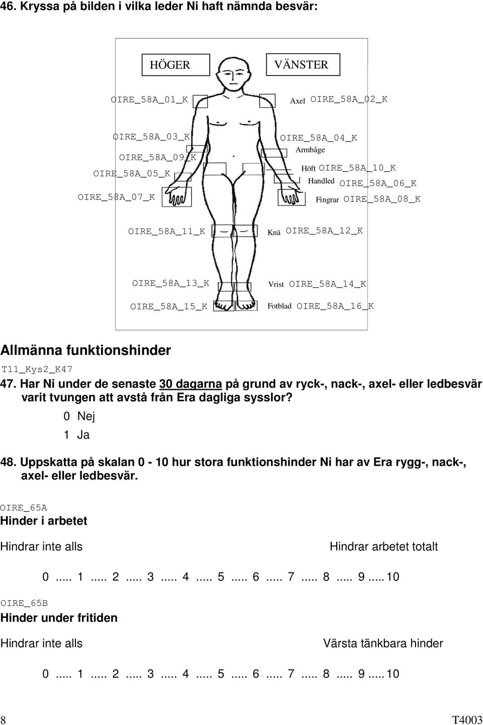Uppskatta på skalan 0-10 hur stora funktionshinder Ni har av Era rygg-, nack-, axel- eller ledbesvär.