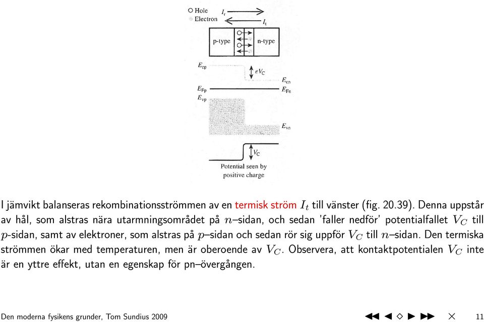 av elektroner, som alstras på p sidan och sedan rör sig uppför V C till n sidan.