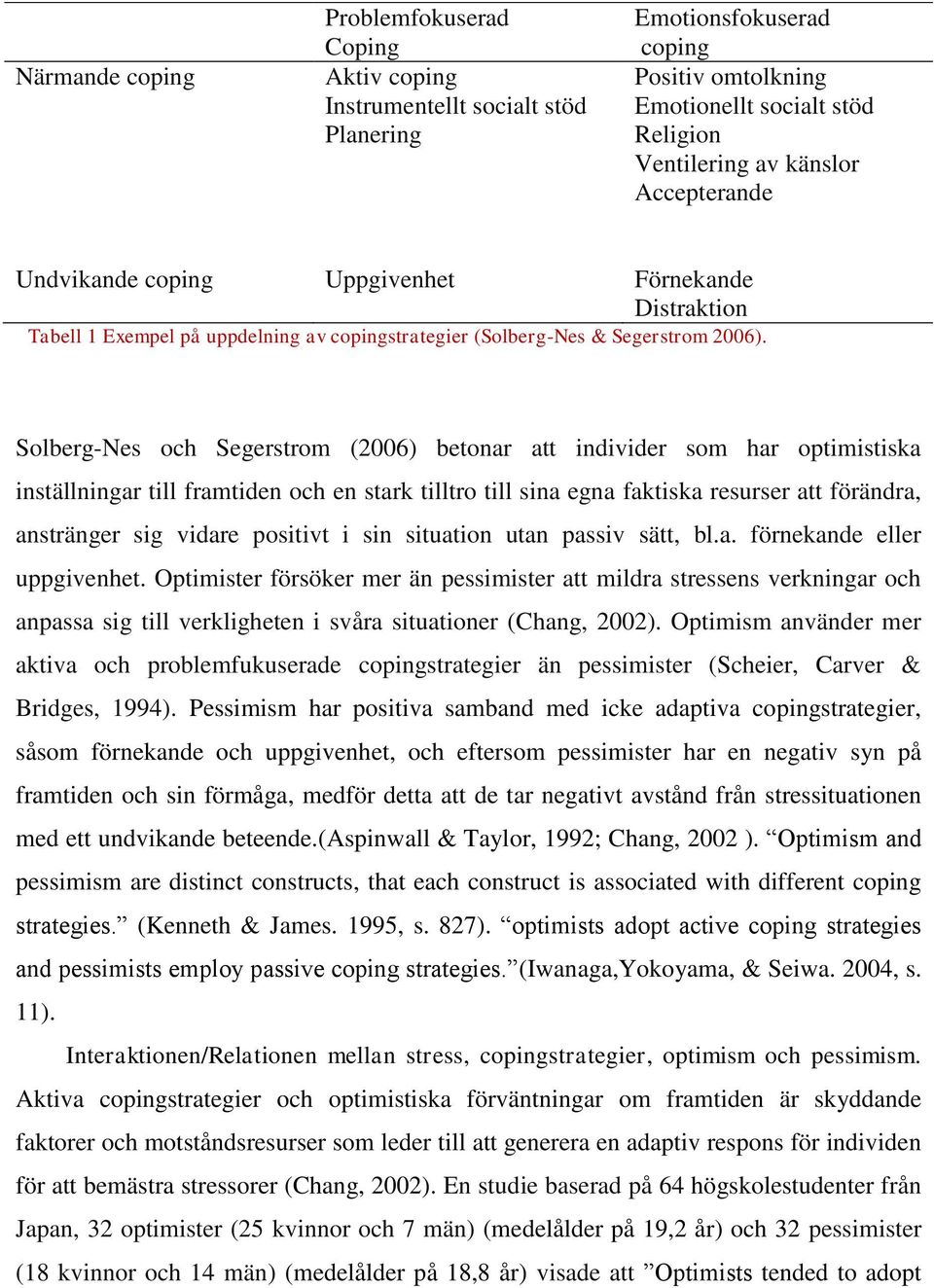 Solberg-Nes och Segerstrom (2006) betonar att individer som har optimistiska inställningar till framtiden och en stark tilltro till sina egna faktiska resurser att förändra, anstränger sig vidare