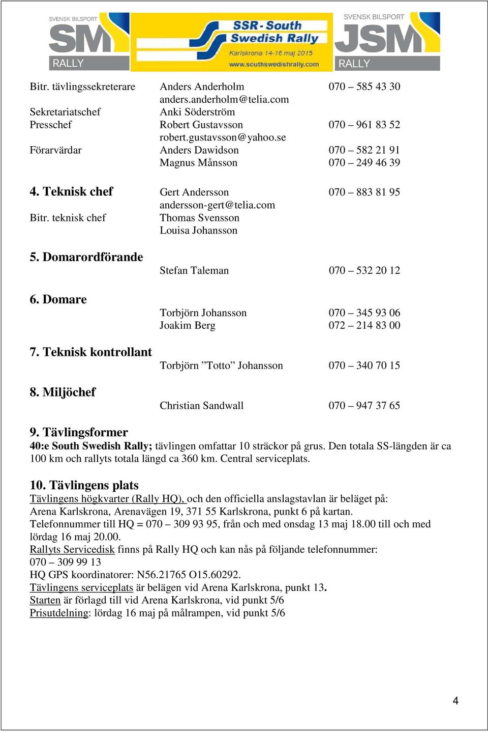 Domarordförande 6. Domare 7. Teknisk kontrollant 8.