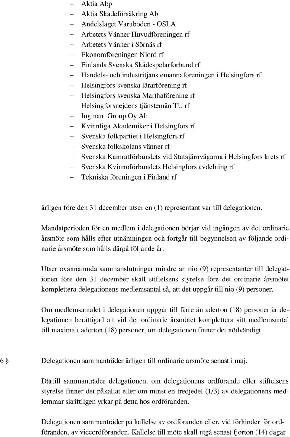 Kvinnliga Akademiker i Helsingfors rf Svenska folkpartiet i Helsingfors rf Svenska folkskolans vänner rf Svenska Kamratförbundets vid Statsjärnvägarna i Helsingfors krets rf Svenska Kvinnoförbundets