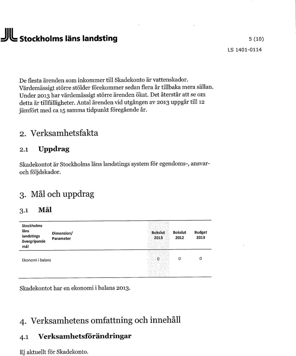 1 Uppdrag Skadekontot är Stockholms läns landstings system för egendoms-, ansvaroch följdskador. 3. Mål och uppdrag 3.