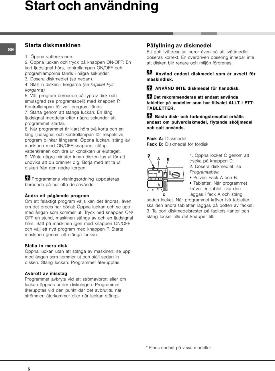 Kontrollampan för valt program tänds. 7. Starta genom att stänga luckan: En lång ljudsignal meddelar efter några sekunder att programmet startar. 8.