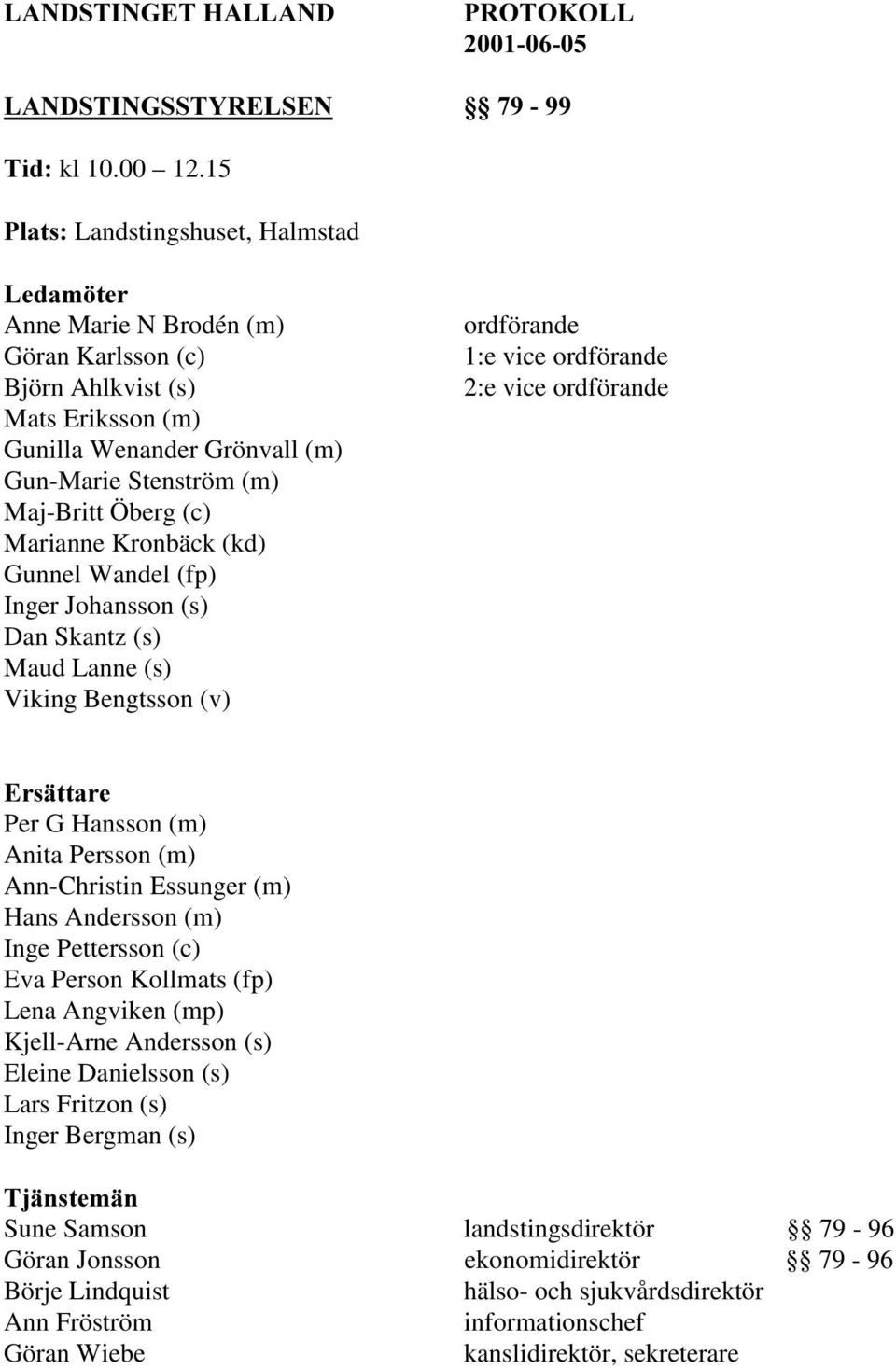 Marianne Kronbäck (kd) Gunnel Wandel (fp) Inger Johansson (s) Dan Skantz (s) Maud Lanne (s) Viking Bengtsson (v) ordförande 1:e vice ordförande 2:e vice ordförande (UVlWWDUH Per G Hansson (m) Anita