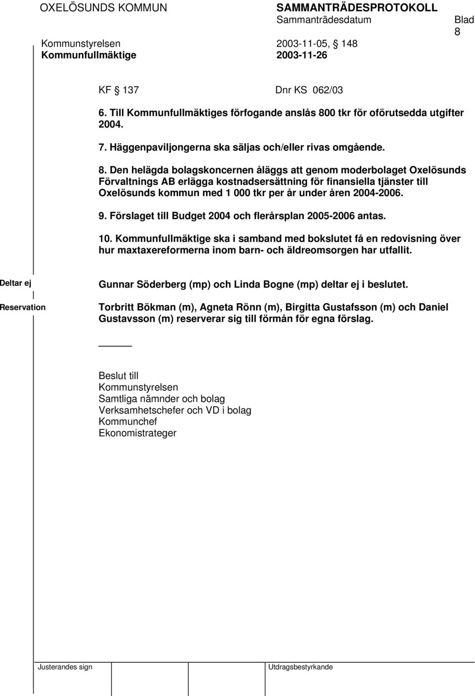 2004-2006. 9. et till Budget 2004 och flerårsplan 2005-2006 antas. 10.