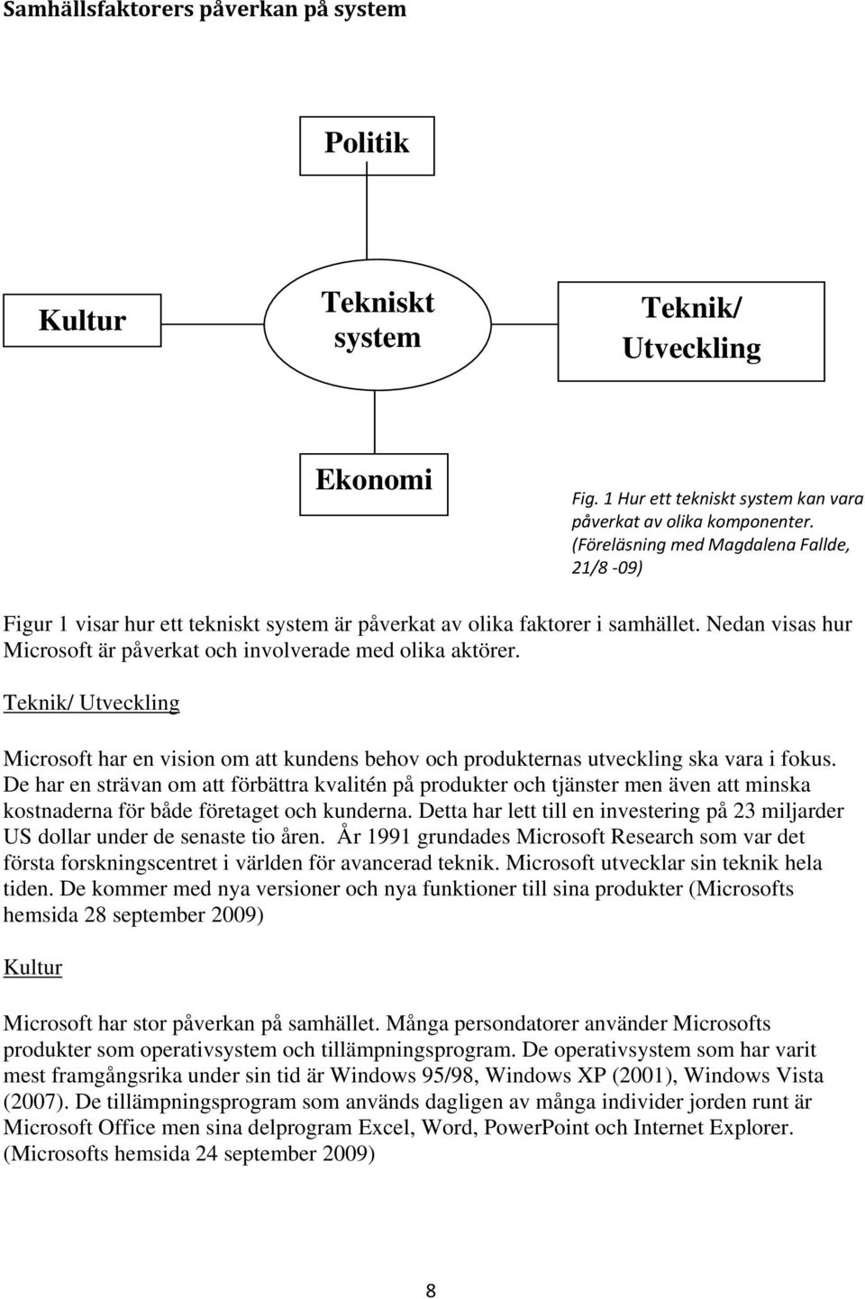Teknik/ Utveckling Microsoft har en vision om att kundens behov och produkternas utveckling ska vara i fokus.