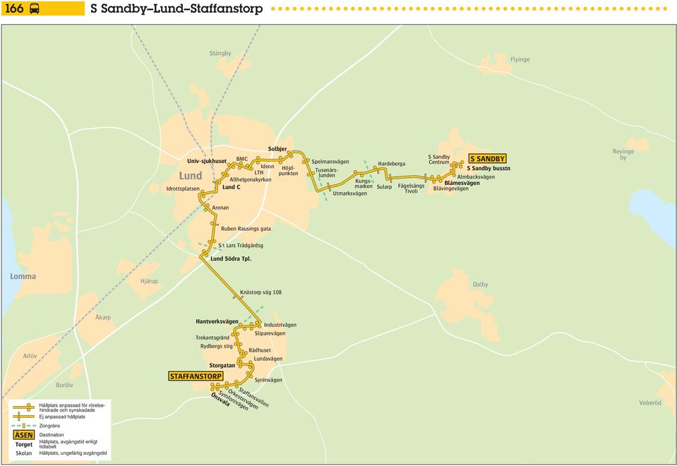 8 Dalby Arlöv Burlöv Åkarp Hantvrksvägn Trkantsgränd Rydbrgs stig STAANSTORP Storgatan Industrivägn Sliparvägn Rådhust undavägn Syrénvägn Hållplats anpassad för rörlshindrad och