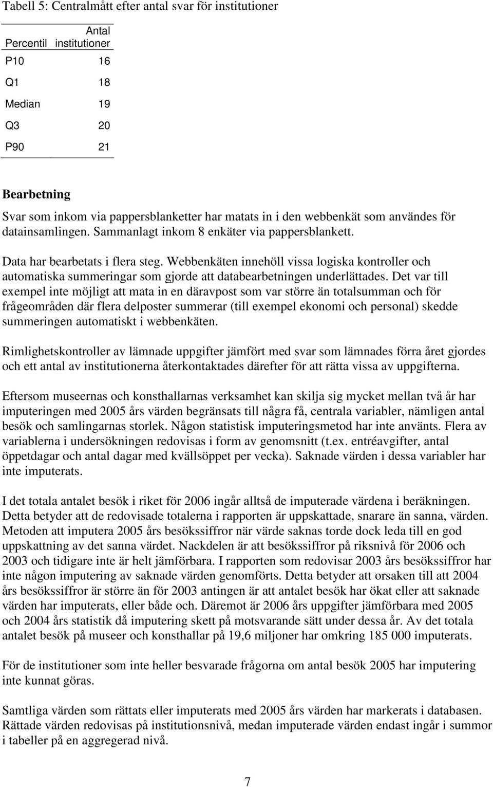 Webbenkäten innehöll vissa logiska kontroller och automatiska summeringar som gjorde att databearbetningen underlättades.