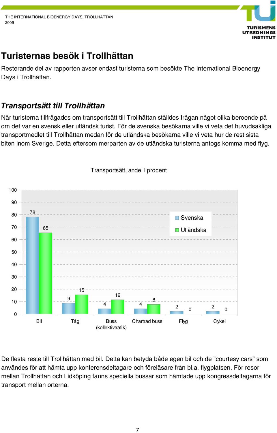 För de svenska besökarna ville vi veta det huvudsakliga transportmedlet till Trollhättan medan för de utländska besökarna ville vi veta hur de rest sista biten inom Sverige.