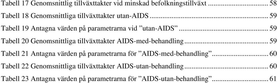 .. 59 Tabell 20 Genomsnilia illväxaker AIDS-med-beandlin.