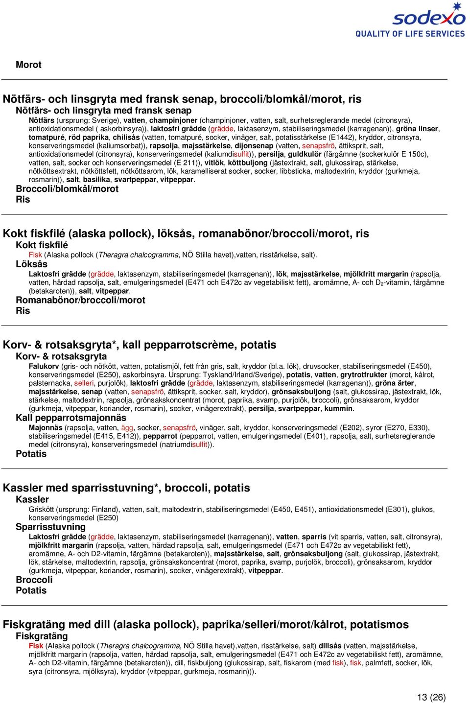 (vatten, tomatpuré, socker, vinäger, salt, potatisstärkelse (E1442), kryddor, citronsyra, konserveringsmedel (kaliumsorbat)), rapsolja, majsstärkelse, dijonsenap (vatten, senapsfrö, ättiksprit, salt,