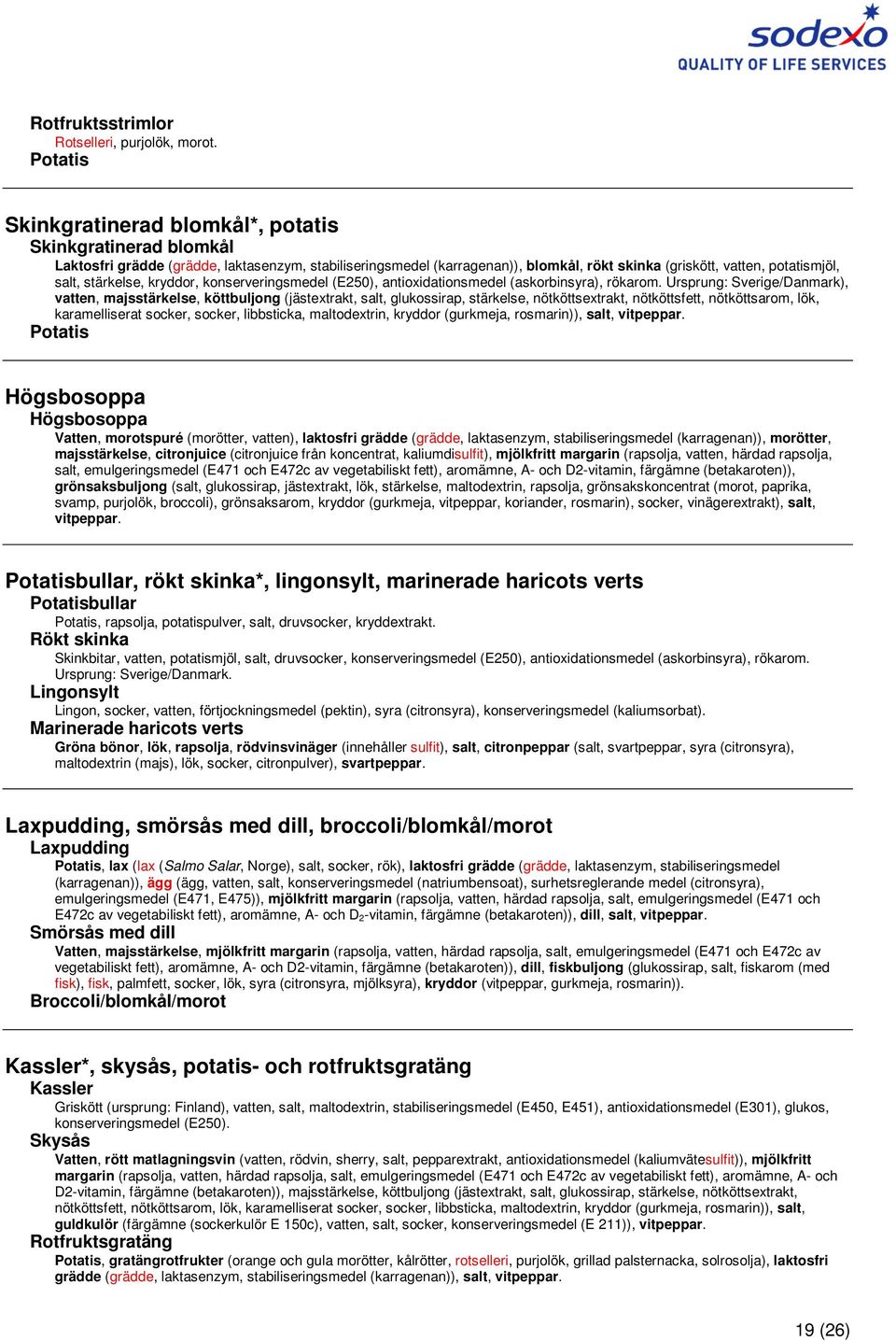 stärkelse, kryddor, konserveringsmedel (E250), antioxidationsmedel (askorbinsyra), rökarom.
