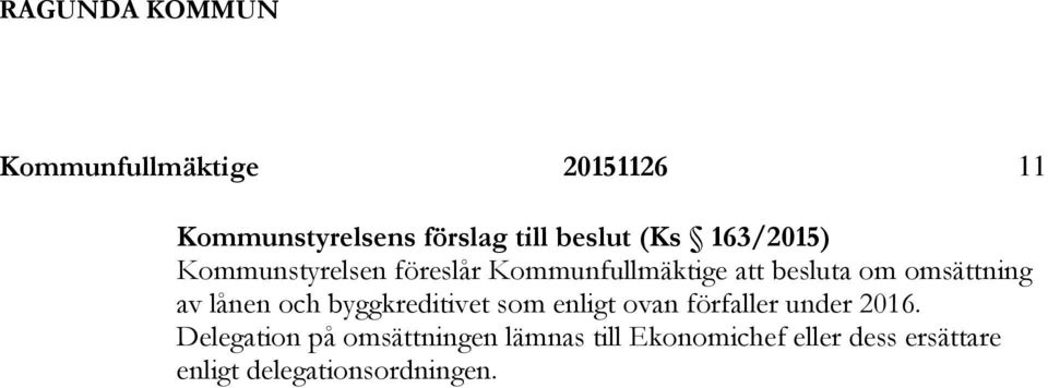 av lånen och byggkreditivet som enligt ovan förfaller under 2016.