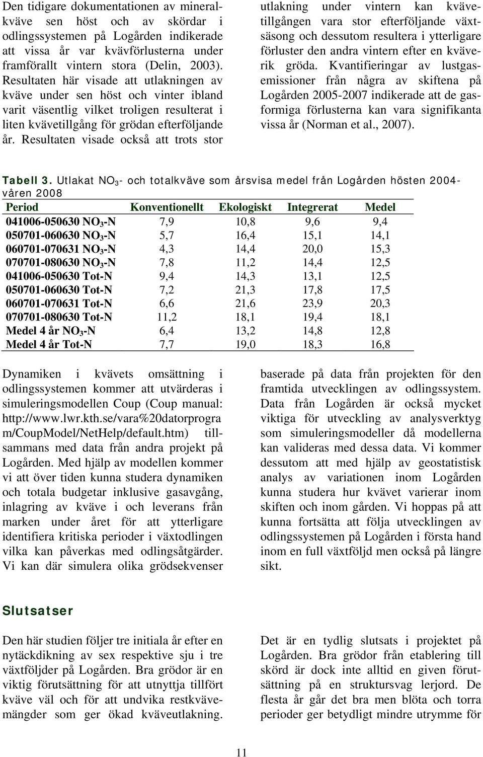 Resultaten visade också att trots stor utlakning under vintern kan kvävetillgången vara stor efterföljande växtsäsong och dessutom resultera i ytterligare förluster den andra vintern efter en