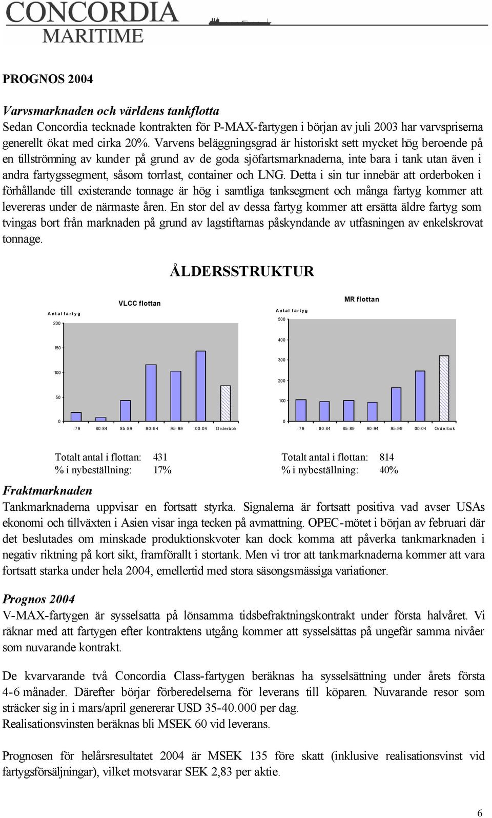 torrlast, container och LNG. Detta i sin tur innebär att orderboken i förhållande till existerande tonnage är hög i samtliga tanksegment och många fartyg kommer att levereras under de närmaste åren.