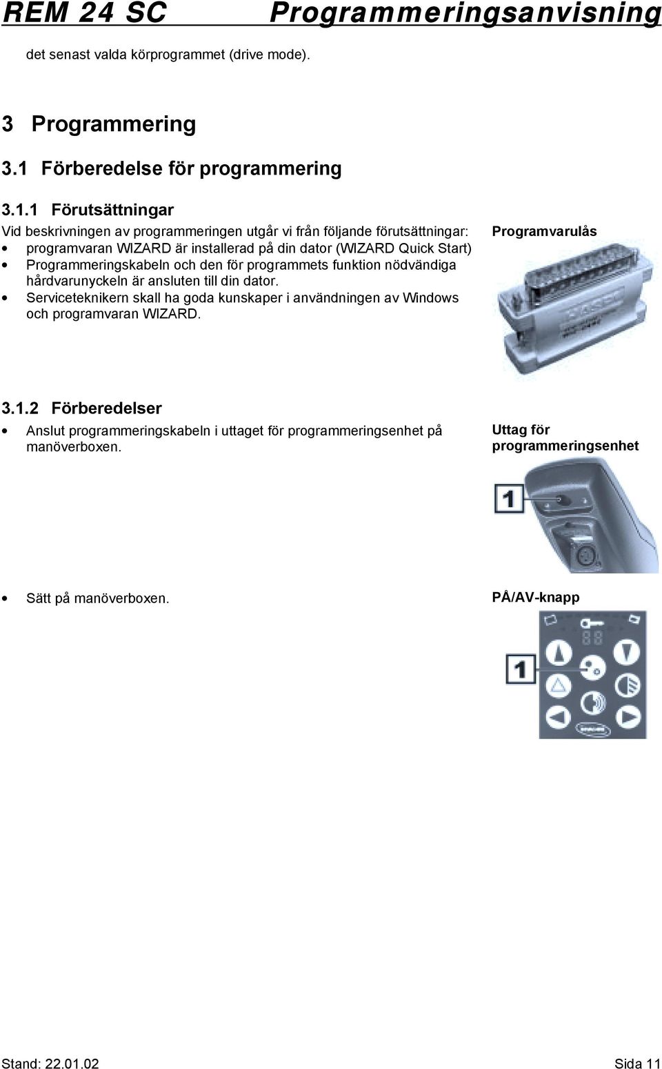 1 Förutsättningar Vid beskrivningen av programmeringen utgår vi från följande förutsättningar: programvaran WIZARD är installerad på din dator (WIZARD Quick Start)