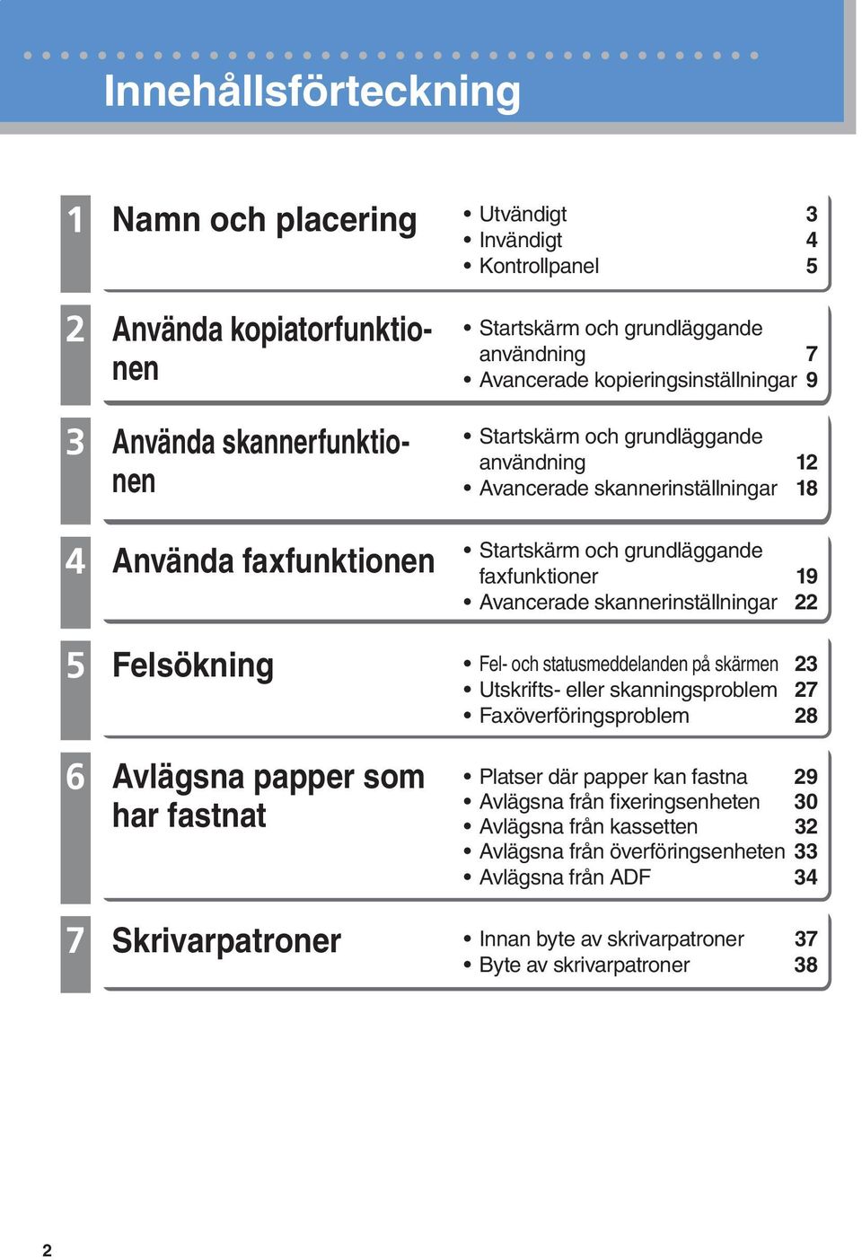 faxfunktionen 5 Felsökning 6 Avlägsna papper som har fastnat