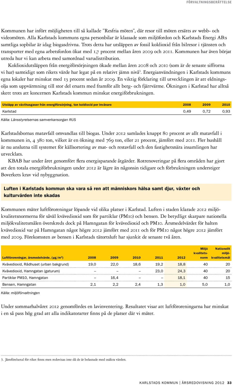 Trots detta har utsläppen av fossil koldioxid från bilresor i tjänsten och transporter med egna arbetsfordon ökat med 1,7 procent mellan åren 2009 och 2011.