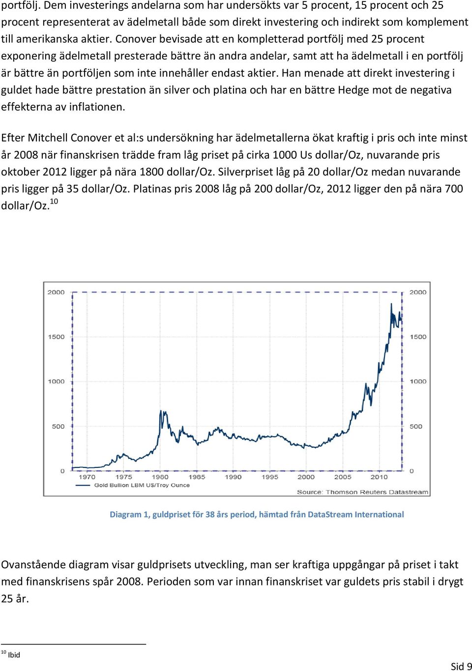 Conover bevisade att en kompletterad portfölj med 25 procent exponering ädelmetall presterade bättre än andra andelar, samt att ha ädelmetall i en portfölj är bättre än portföljen som inte innehåller