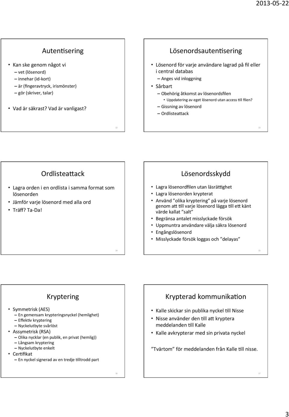 filen? Gissning av lösenord OrdlisteaFack 12 13 OrdlisteaFack Lagra orden i en ordlista i samma format som lösenorden Jämför varje lösenord med alla ord Träff? Ta- Da!