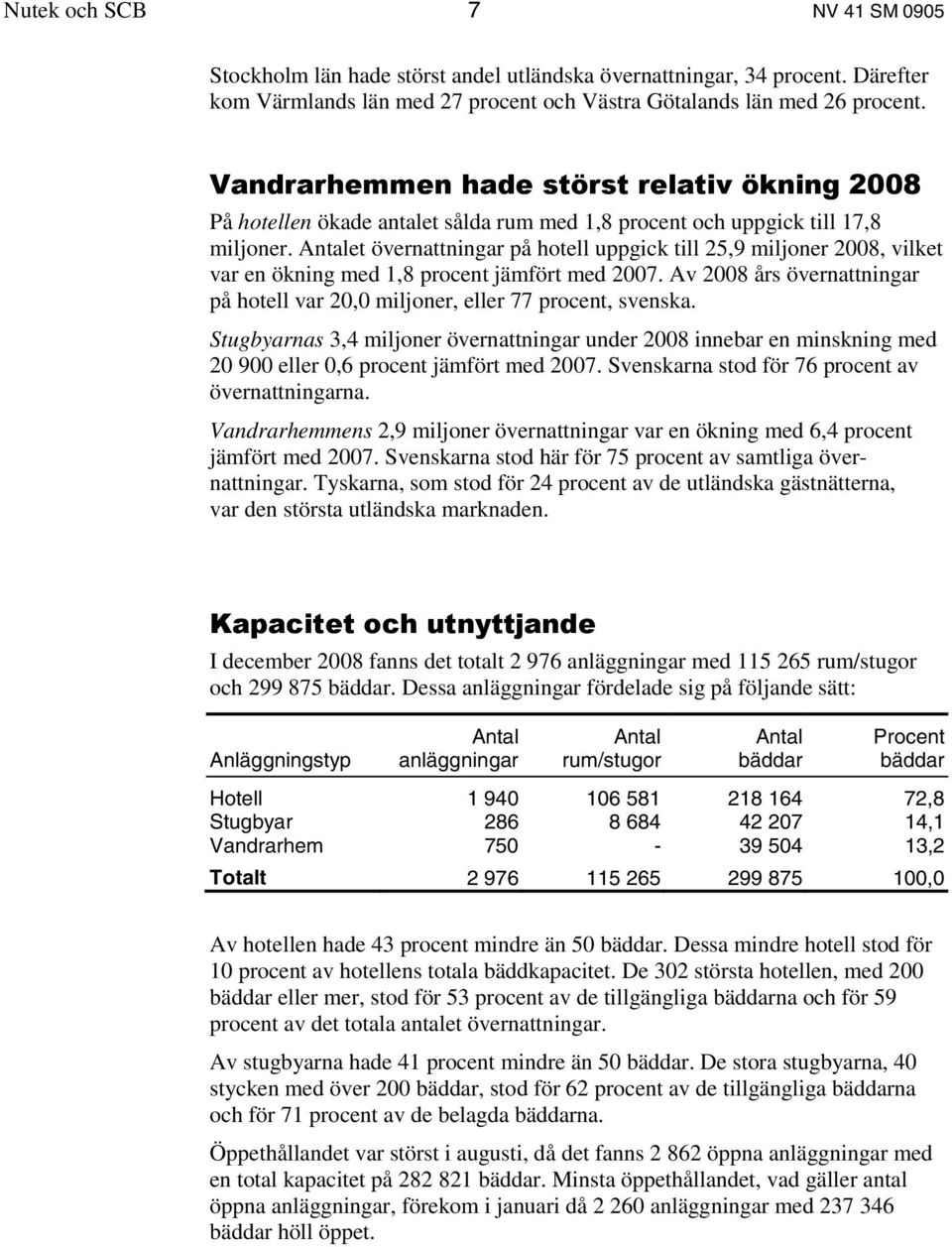 Antalet övernattningar på hotell uppgick till 25,9 miljoner 2008, vilket var en ökning med 1,8 procent jämfört med 2007.