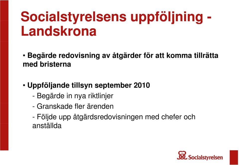 tillsyn september 2010 - Begärde in nya riktlinjer - Granskade