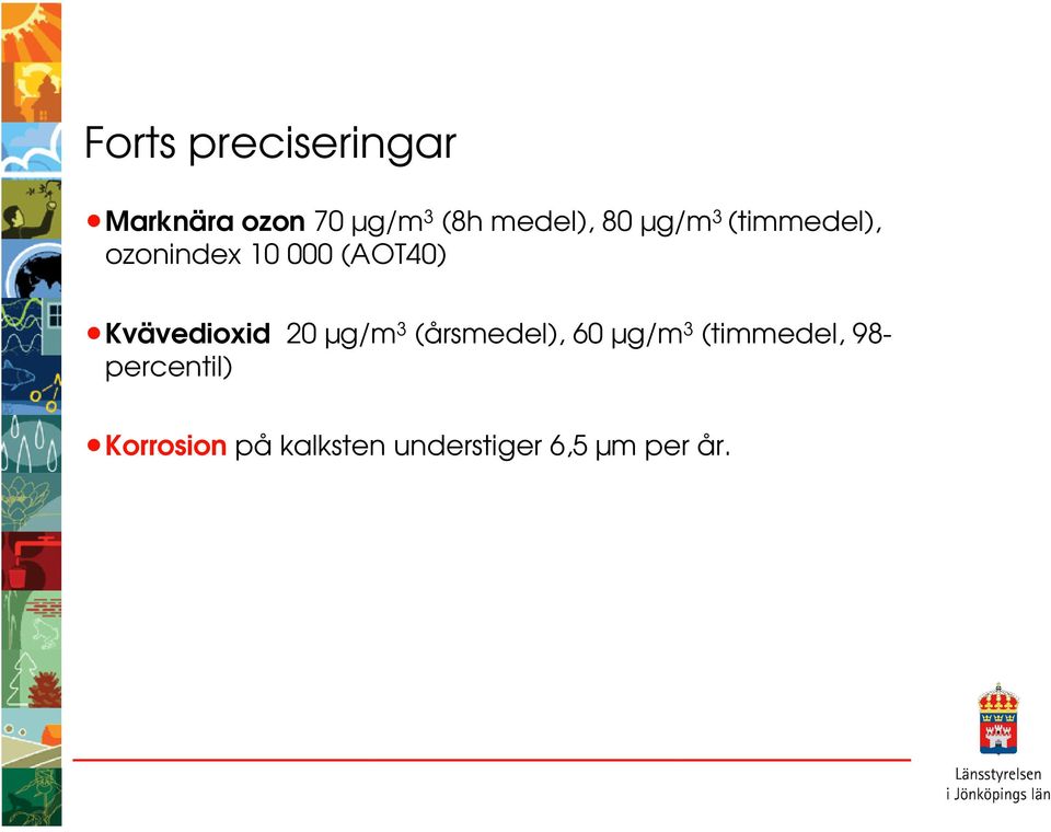 Kvävedioxid 20 µg/m 3 (årsmedel), 60 µg/m 3 (timmedel,