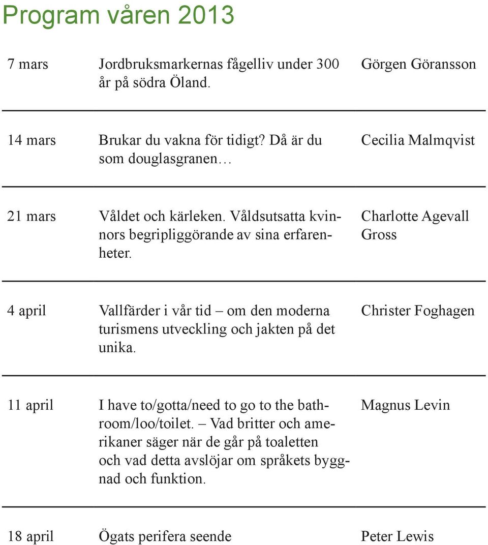 Charlotte Agevall Gross 4 april Vallfärder i vår tid om den moderna turismens utveckling och jakten på det unika.