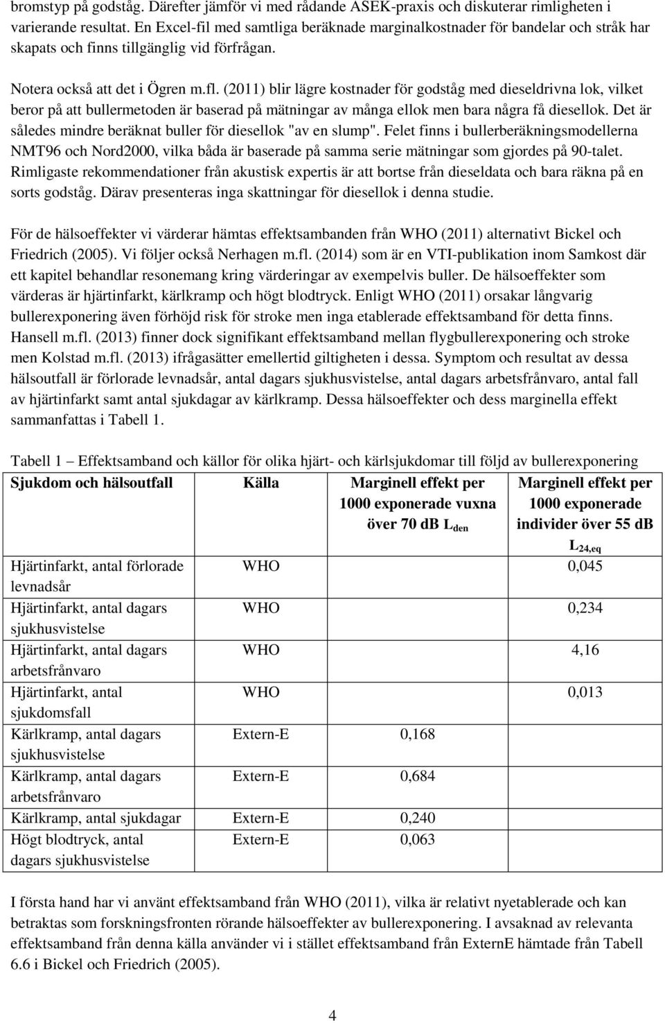 (2011) blir lägre kostnader för godståg med dieseldrivna lok, vilket beror på att bullermetoden är baserad på mätningar av många ellok men bara några få diesellok.