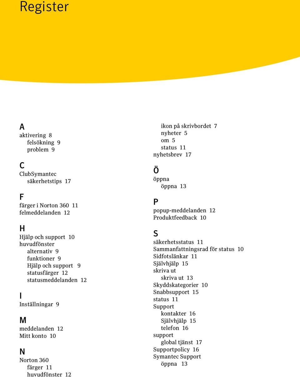 7 nyheter 5 om 5 status 11 nyhetsbrev 17 Ö öppna öppna 13 P popup-meddelanden 12 Produktfeedback 10 S säkerhetsstatus 11 Sammanfattningsrad för status 10 Sidfotslänkar 11