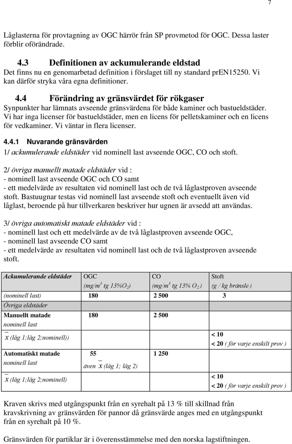 4 Förändring av gränsvärdet för rökgaser Synpunkter har lämnats avseende gränsvärdena för både kaminer och bastueldstäder.