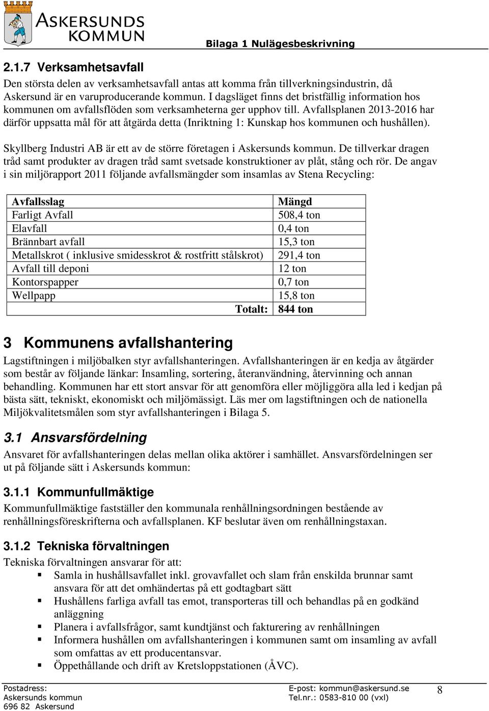 Avfallsplanen 2013-2016 har därför uppsatta mål för att åtgärda detta (Inriktning 1: Kunskap hos kommunen och hushållen). Skyllberg Industri AB är ett av de större företagen i.
