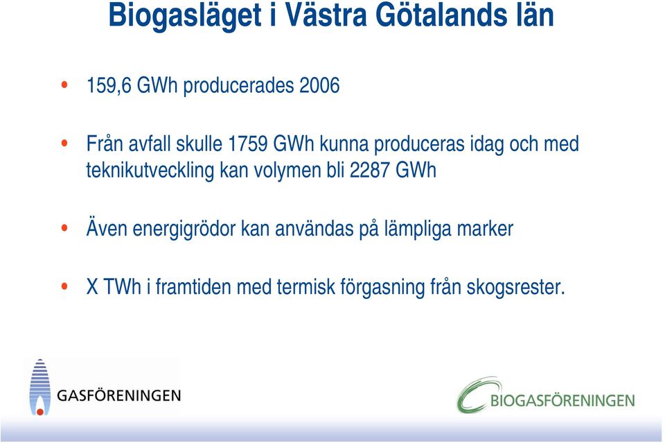 teknikutveckling kan volymen bli 2287 GWh Även energigrödor kan