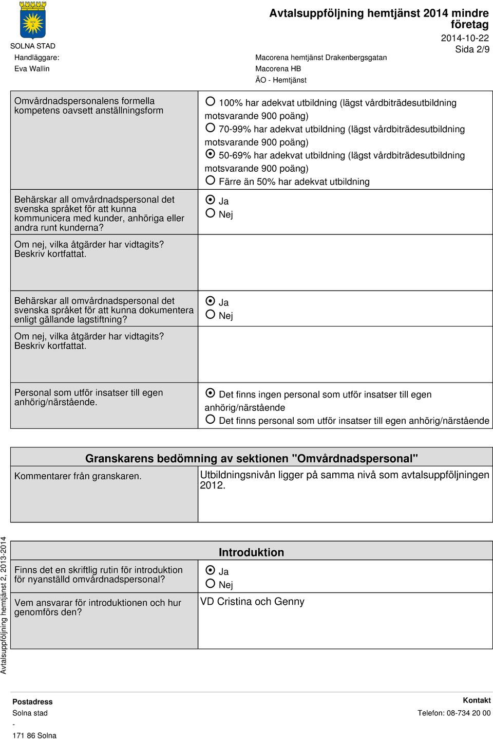 100% har adekvat utbildning (lägst vårdbiträdesutbildning motsvarande 900 poäng) 7099% har adekvat utbildning (lägst vårdbiträdesutbildning motsvarande 900 poäng) 5069% har adekvat utbildning (lägst