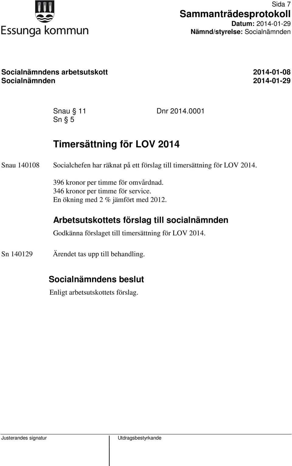 2014. 396 kronor per timme för omvårdnad. 346 kronor per timme för service. En ökning med 2 % jämfört med 2012.