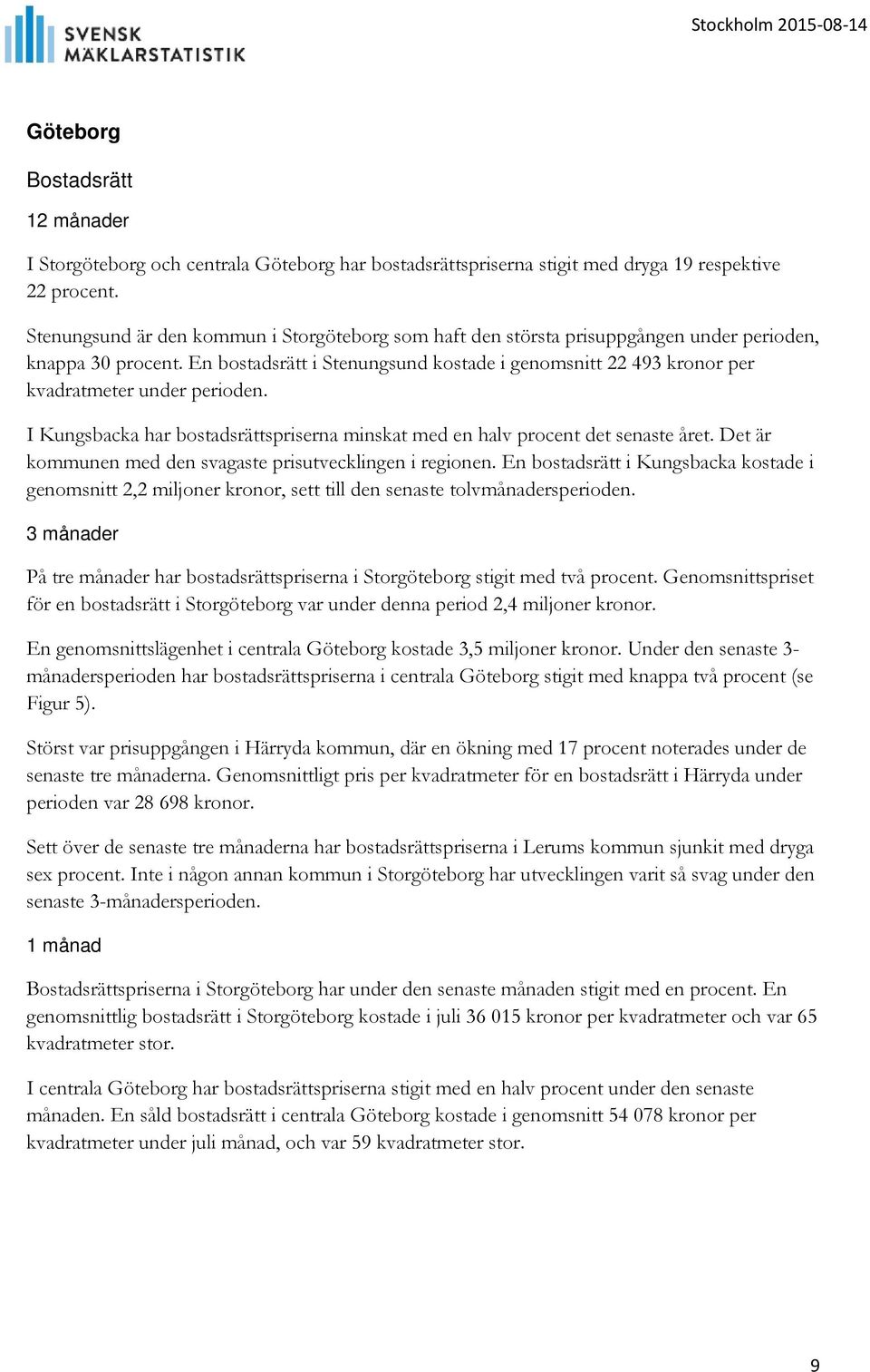 En bostadsrätt i Stenungsund kostade i genomsnitt 22 493 kronor per kvadratmeter under perioden. I Kungsbacka har bostadsrättspriserna minskat med en halv procent det senaste året.
