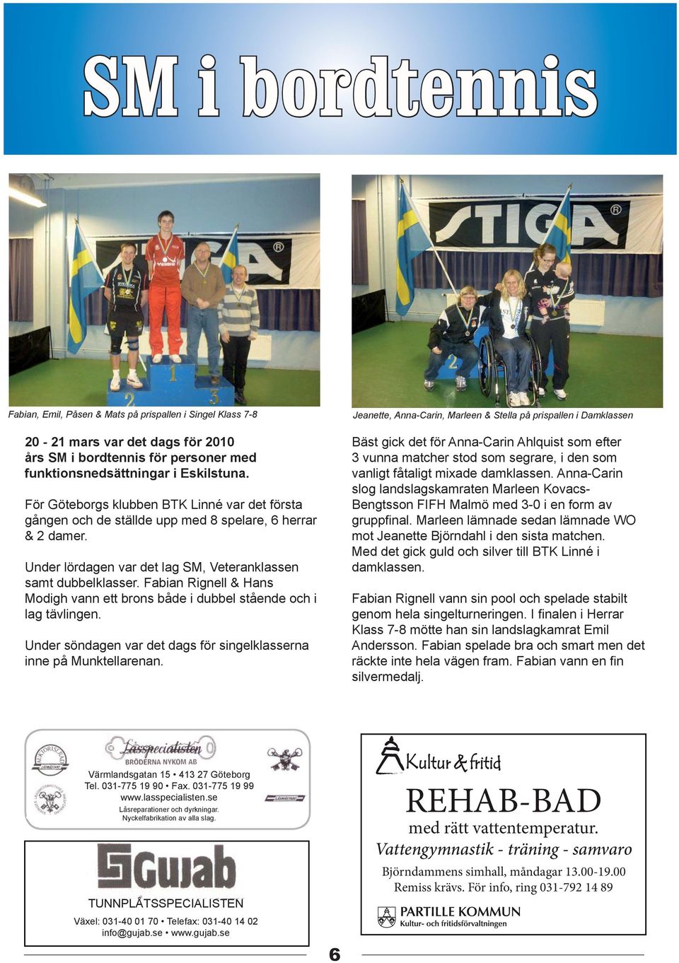 Fabian Rignell & Hans Modigh vann ett brons både i dubbel stående och i lag tävlingen. Under söndagen var det dags för singelklasserna inne på Munktellarenan.