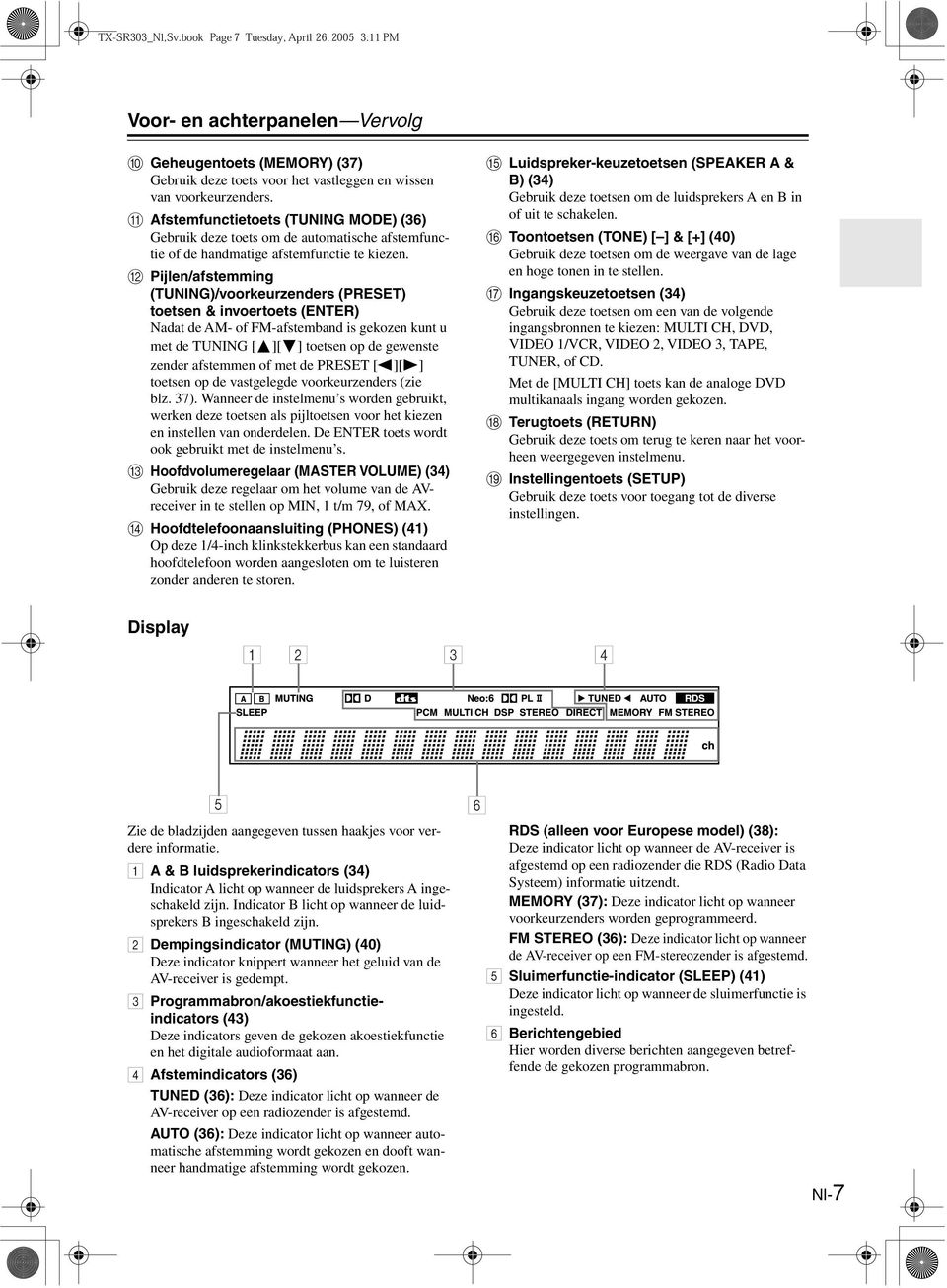 Pijlen/afstemming (TUNING)/voorkeurzenders (PESET) toetsen & invoertoets (ENTE) Nadat de AM- of FM-afstemband is gekozen kunt u met de TUNING [ ][ ] toetsen op de gewenste zender afstemmen of met de