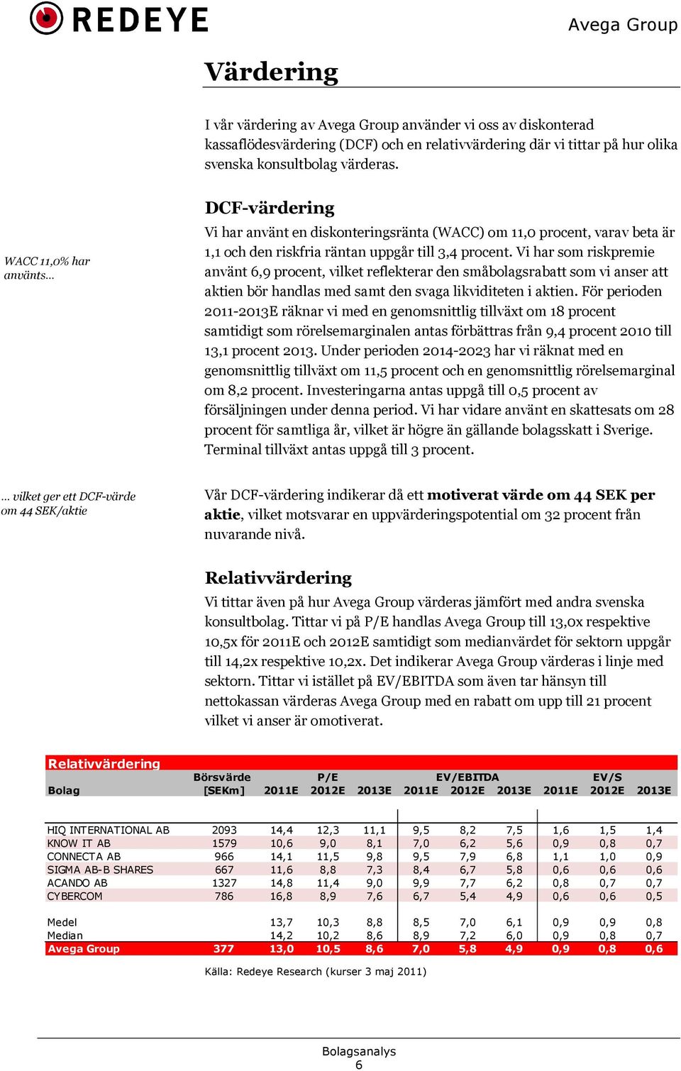 Vi har som riskpremie använt 6,9 procent, vilket reflekterar den småbolagsrabatt som vi anser att aktien bör handlas med samt den svaga likviditeten i aktien.